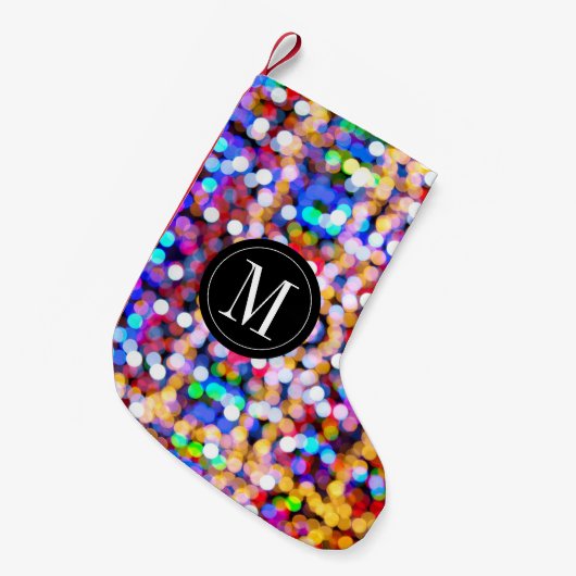 Initiaal kerstkleurrijk Bokeh Lights Monogram Kleine Kerstsok (Voorkant (Hangend))