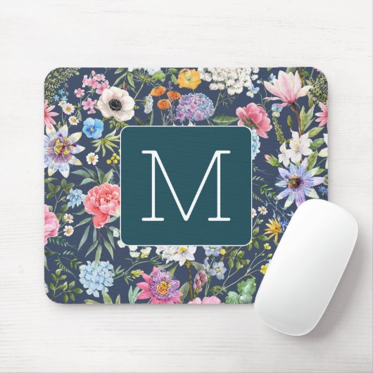 Initiaal  kleurrijke illustratie florale zeemacht muismat (Met muis)