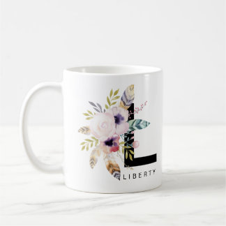 Initiaal "L" Alfabet Mok Monogram Boho Waterverf