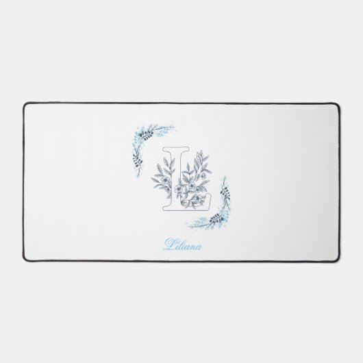 Initiaal "L" Blauw Monogram Kalm Bloemen Bureaumat (Voorkant)