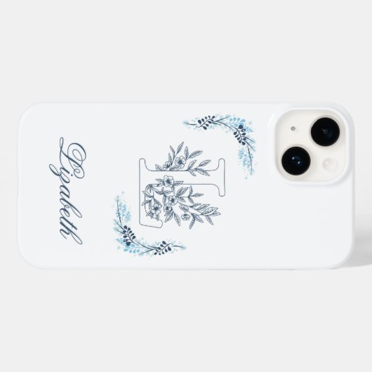 Initiaal "L" Blauw Monogram Kalm Bloemen Case-Mate iPhone Case (Achterkant (horizontaal))