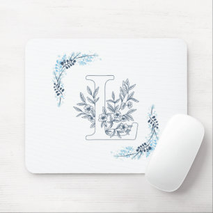 Initiaal "L" Blauw Monogram Kalm Bloemen Muismat