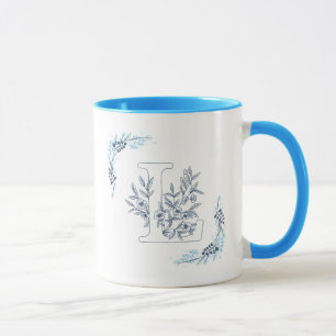 Initiaal "L" Blauw Monogram Kalme Bloemenkoffie Mok