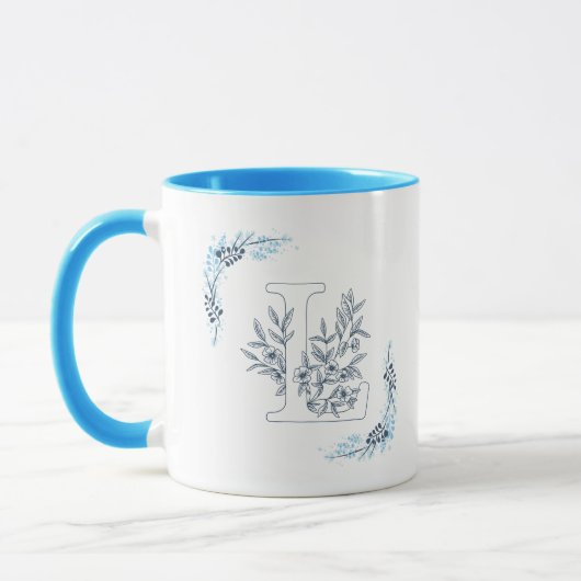 Initiaal "L" Blauw Monogram Kalme Bloemenkoffie Mok (Links)