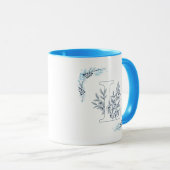 Initiaal "L" Blauw Monogram Kalme Bloemenkoffie Mok (Voorkant rechts)