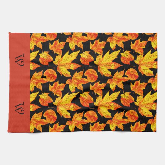 Initiaal L Fall Leaves Custom Keuken Handdoeken (Horizontaal)