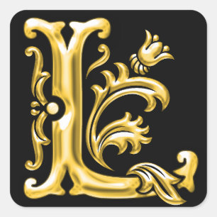 Initiaal L Hoofdletter Monogram Sticker in Goud