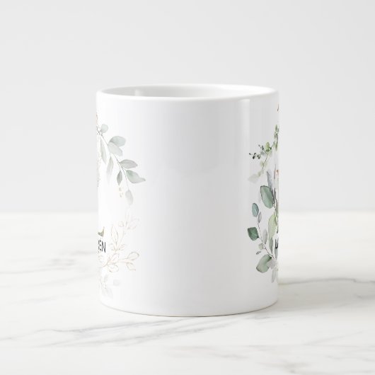Initiaal L Modern Alphabet Greenery Monogram Grote Koffiekop (Voorkant)