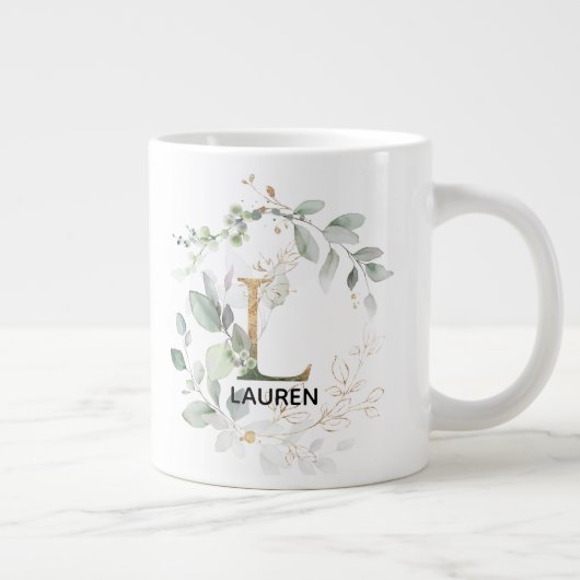Initiaal L Modern Alphabet Greenery Monogram Grote Koffiekop (Rechts)