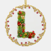 initiaal L monogrammen kerstversiering - cirkel Keramisch Ornament (Voorkant)