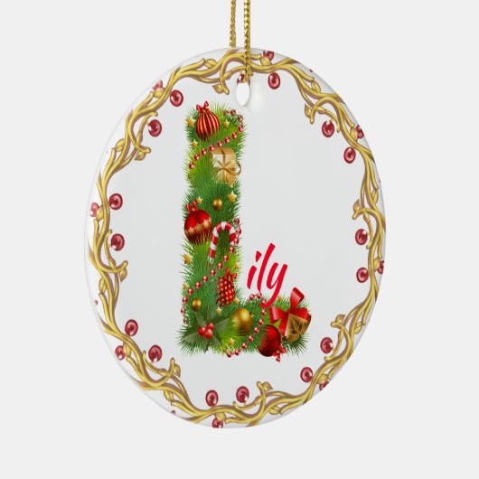 initiaal L monogrammen kerstversiering CUSTOMIZE Keramisch Ornament (Rechts)