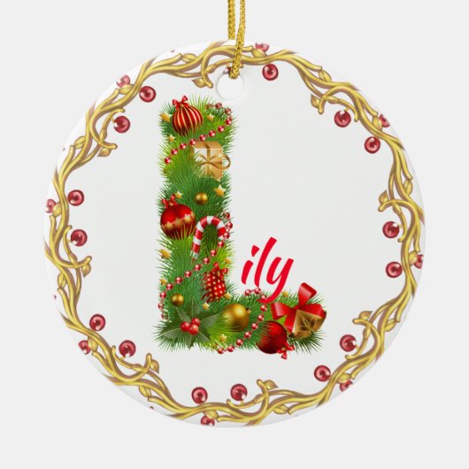 initiaal L monogrammen kerstversiering CUSTOMIZE Keramisch Ornament (Voorkant)