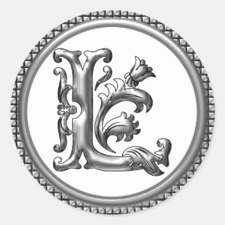 Initiaal L Ronde Sticker in Zilver