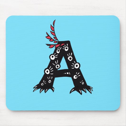 Initiaal Letter A Funny Cute Monster Kinder Muismat (Voorkant)