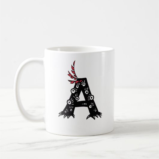 Initiaal Letter A Funny Cute Monster Koffiemok (Links)
