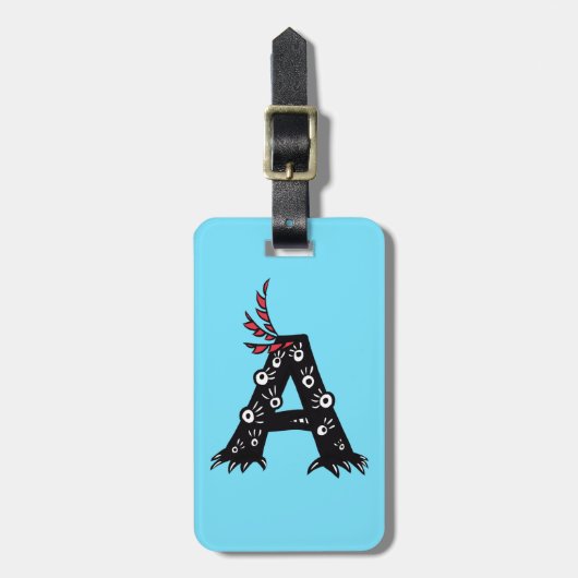 Initiaal Letter a Funny Cute Monster voor Kinderen Bagagelabel (Voorkant verticaal)