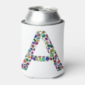 Initiaal Letter A met Edelsteen Bloemmonogram Blikjeskoeler (Blikje Voorkant)