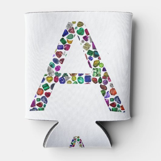 Initiaal Letter A met Edelsteen Bloemmonogram Blikjeskoeler (Voorkant)