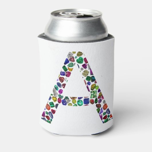 Initiaal Letter A met Edelsteen Bloemmonogram Blikjeskoeler (Blikje Achterkant)