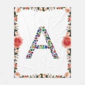 Initiaal Letter A met Edelsteen Bloemmonogram Fleece Deken (Voorkant)
