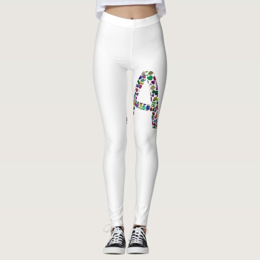 Initiaal Letter A met Edelsteen Bloemmonogram Leggings (Voorkant)