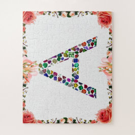 Initiaal Letter A met Edelsteen Bloemmonogram Legpuzzel