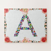 Initiaal Letter A met Edelsteen Bloemmonogram Legpuzzel (Horizontaal)