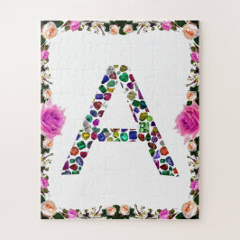 Initiaal Letter A met Edelsteen Bloemmonogram Legpuzzel