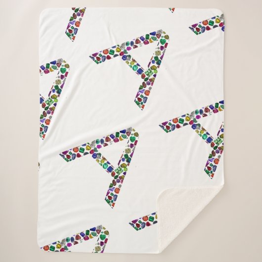 Initiaal Letter A met Edelsteen Bloemmonogram Sherpa Deken (Voorkant)
