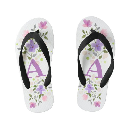Initiaal Letter A Plus Floral Design Kinder Teenslippers (Voetbed)