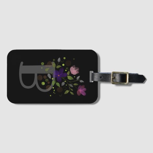 Initiaal Letter B Plus Floral Design Bagagelabel (Voorkant (horizontaal))