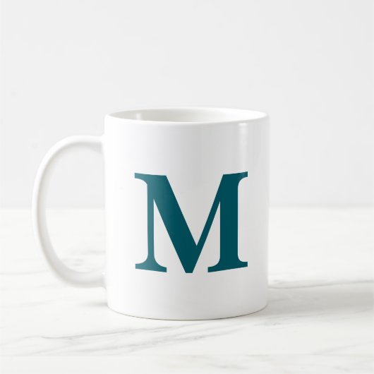 Initiaal Letter Blauwgroen Monogram Modern Koffiemok (Links)