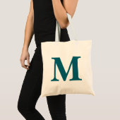 Initiaal Letter Blauwgroen Monogram Modern Tote Bag (Voorkant (product))