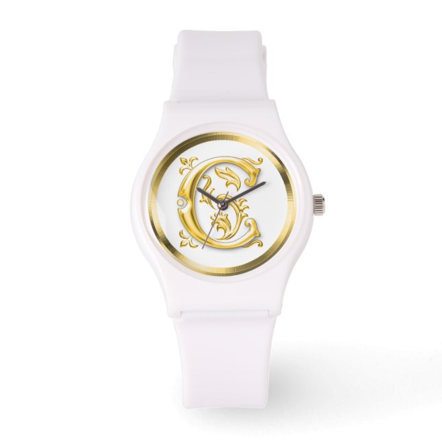Initiaal Letter C Stijlvolle Girly Designer Horloge (Voorkant)