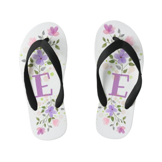 Initiaal Letter E Plus Floral Design Kinder Teenslippers (Voetbed)