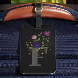 Initiaal Letter F Plus Floral Design Bagagelabel