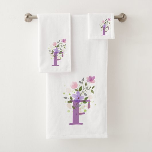Initiaal Letter F plus Floral Design Bath Towel Se Bad Handdoek (Insitu)