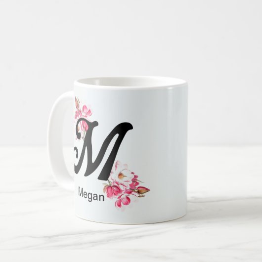 Initiaal Letter Floral M Monogram koffie Mok (Voorkant links)