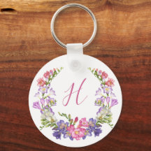 Initiaal Letter Floral met Metal Custom Sleutelhan