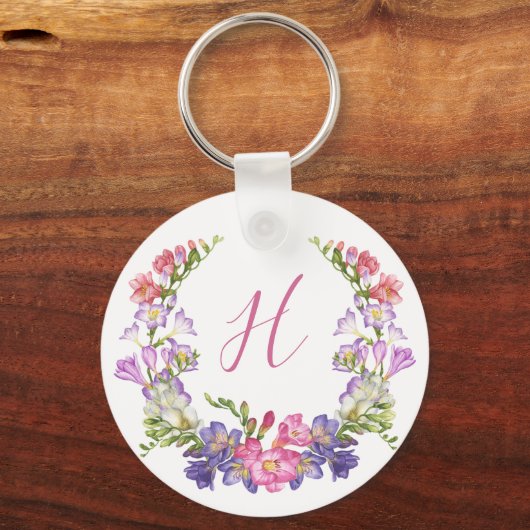 Initiaal Letter Floral met Metal Custom Sleutelhan Sleutelhanger (Voorkant)