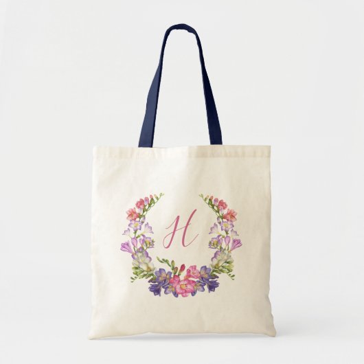 Initiaal Letter Floral Wreath Persoonlijke Canvas Tote Bag (Voorkant)