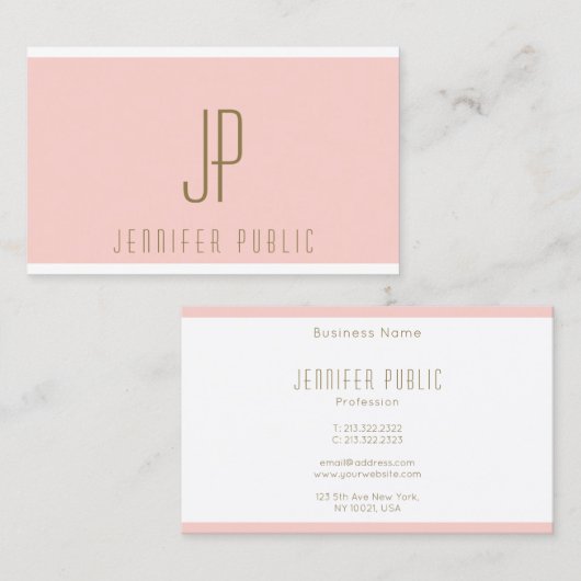 Initiaal Letter Gold Blush Pink Modern Monogram Visitekaartje (Voorkant / Achterkant)