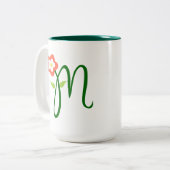 Initiaal letter groen monogram, Oranje bloem Tweekleurige Koffiemok (Voorkant links)