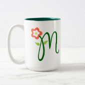 Initiaal letter groen monogram, Oranje bloem Tweekleurige Koffiemok (Links)