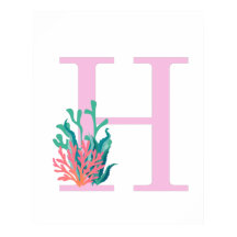 Initiaal Letter H Monogram Roze Blauwgroen koraal 