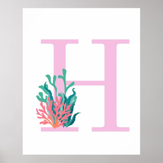 Initiaal Letter H Monogram Roze Blauwgroen koraal  Poster (Voorkant)