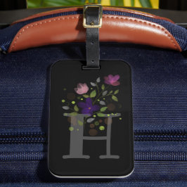 Initiaal Letter H Plus Floral Design Bagagelabel