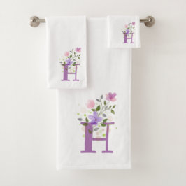 Initiaal Letter H Plus Floral Design Bath Towel Se Bad Handdoek