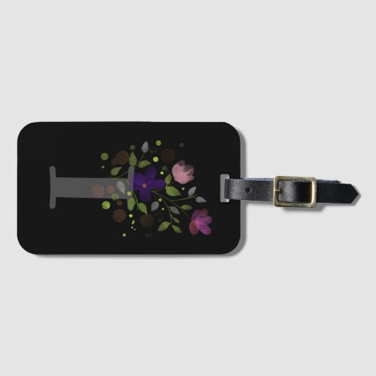 Initiaal Letter I Plus Floral Design Bagagelabel (Voorkant (horizontaal))