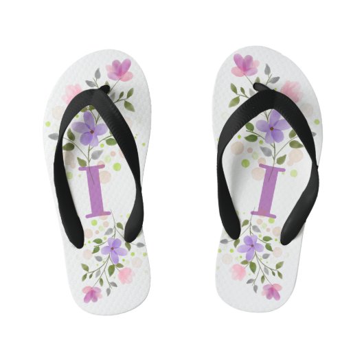 Initiaal Letter I Plus Floral Design Kinder Teenslippers (Voetbed)